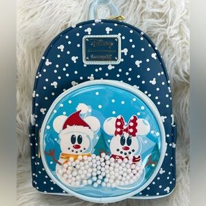 Loungefly Disney Snowman Minnie Mickey Snow Globe Mini Backpack